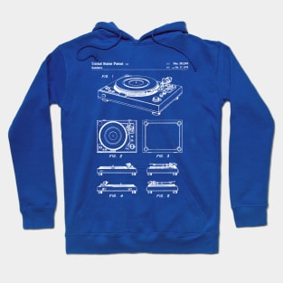 Vinyl Record Player Patent - Music Lover Bedroom Art - Blueprint Hoodie